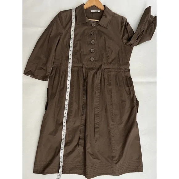 Sussan Taupe Brown Trench Shirt Dress Size 14 Quiet Lagenlook Contemporary - Picture 12 of 13